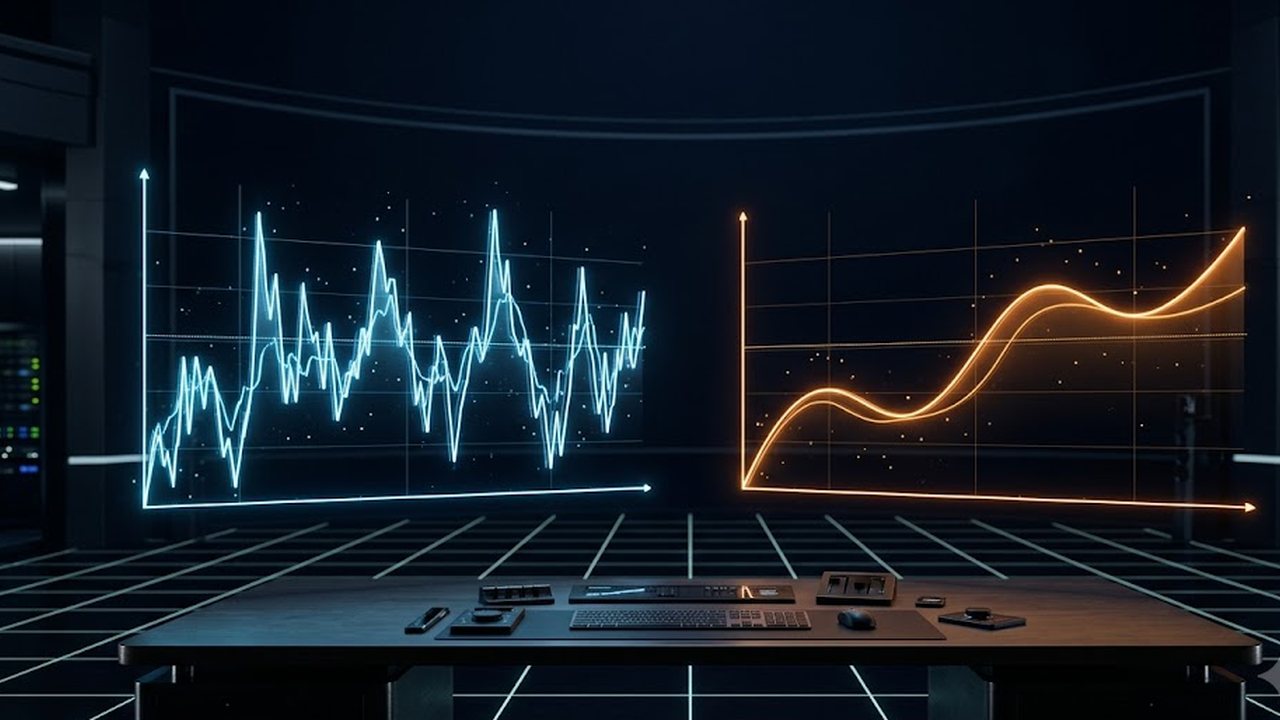 A jagged frame-time graph next to a smooth one
